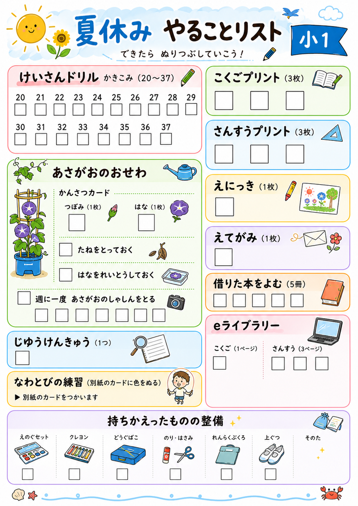 ちゃっぴーに出力してもらった夏休みのやることリスト
